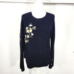 Black Floral Embroidered Longsleeve Sweater, Size Large